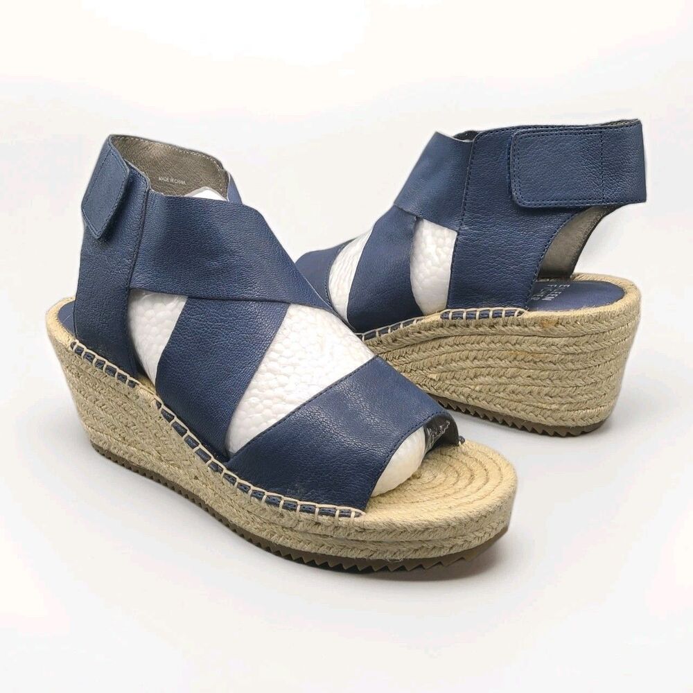Eileen Fisher Women Willow Sandals blue Leather  Espadrille Wedge Shoes Sz 8 new